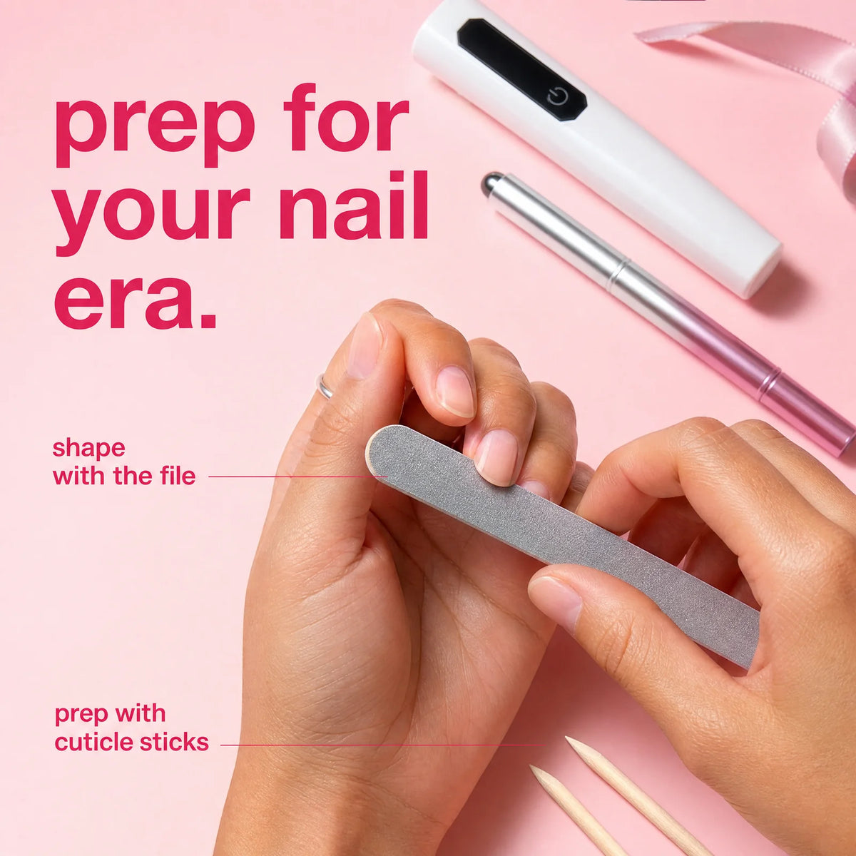 Nail file and wooden cuticle sticks for preparation