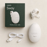 Ceyla Sway box contents: white rocker, mounting bracket with strap and USB-C charging cable
